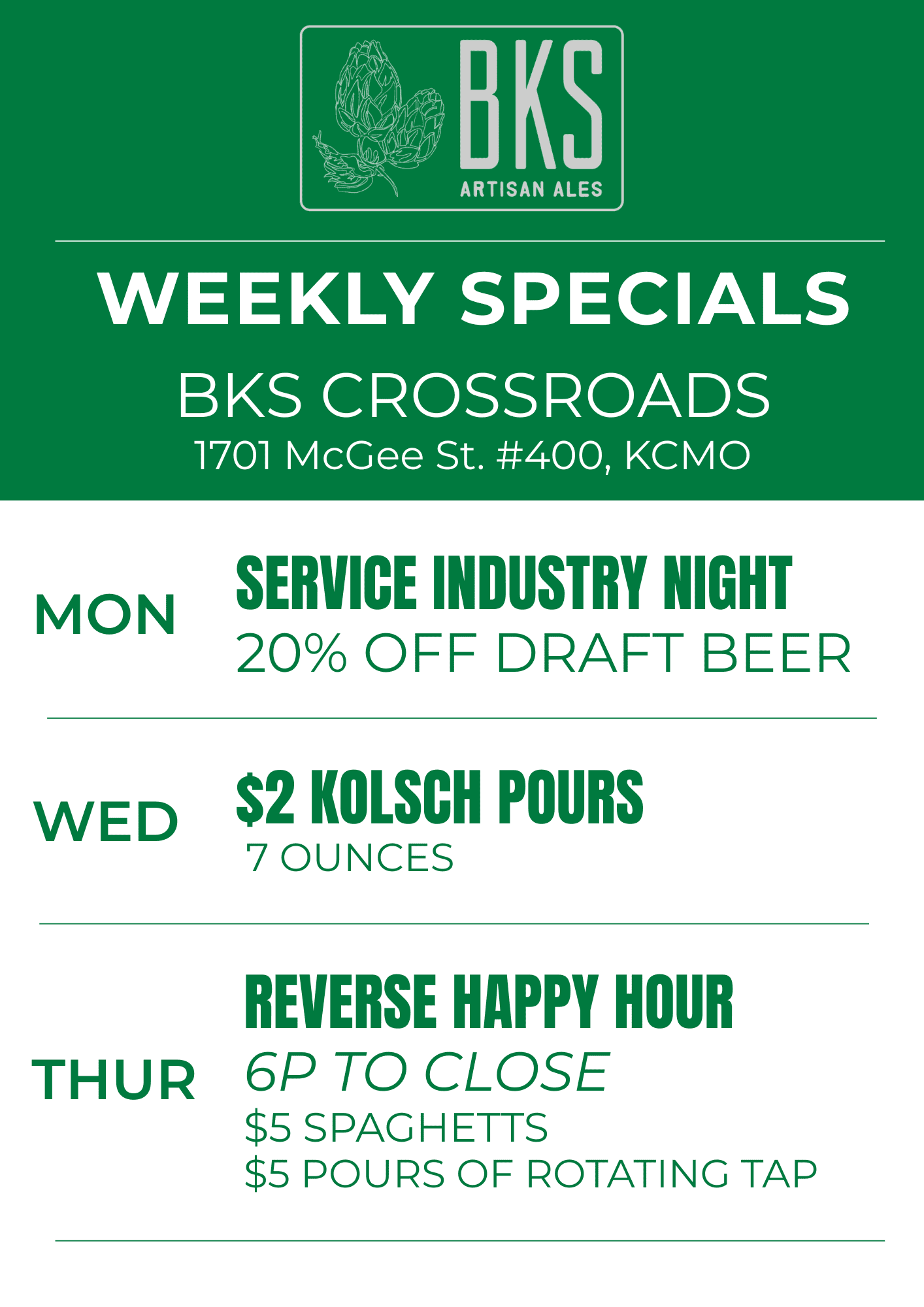 BKS Crossroads Weekly Specials